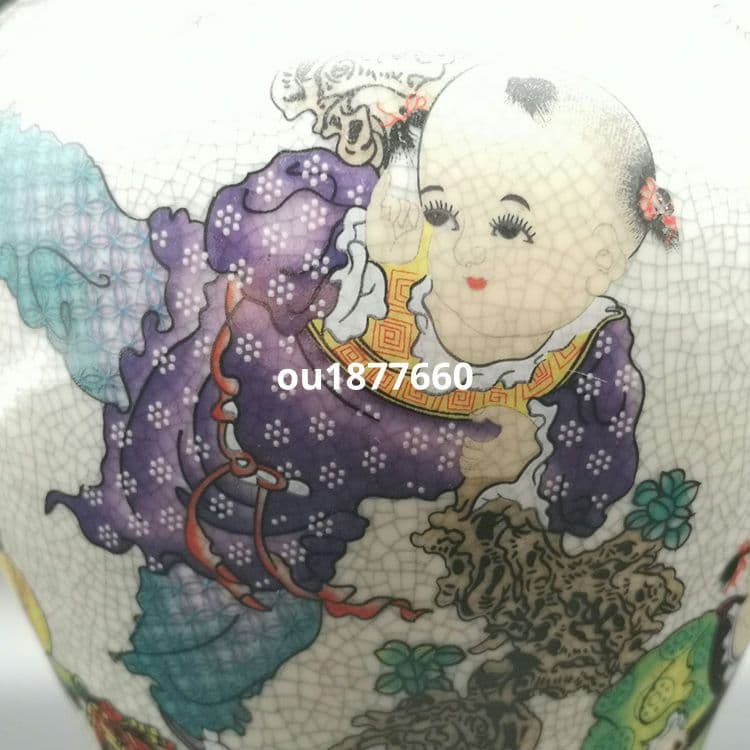 粉彩嬰戯図梅瓶 景徳鎮 陶磁器 装飾品 現代工芸品 美術品 置物