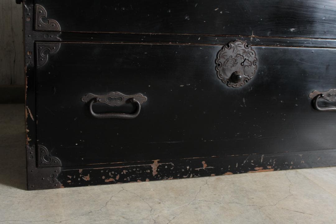 丸金具　庄内箪笥　2段　タンス　収納　古家具　古民家　時代家具