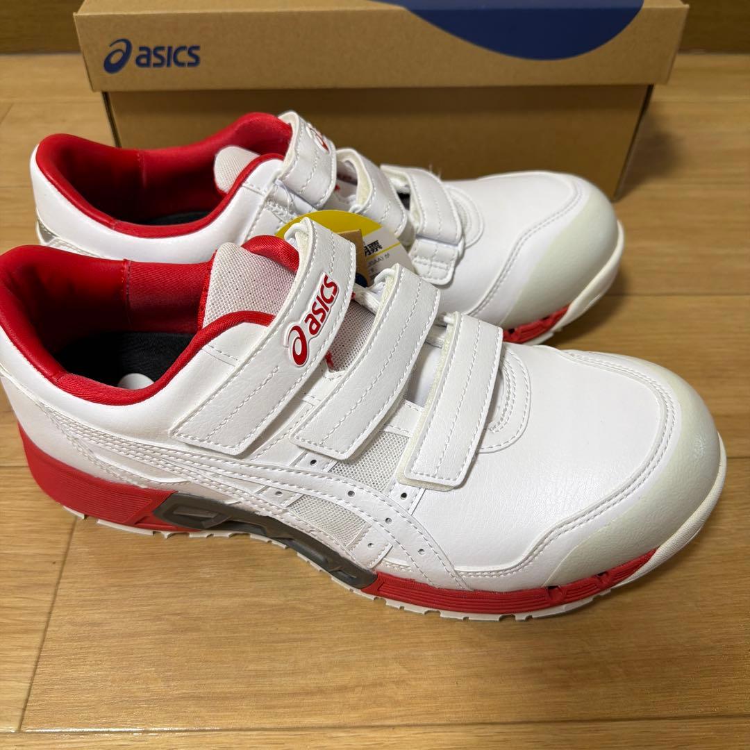 【新品】asics 安全靴 ホワイト/レッド ベルクロ
