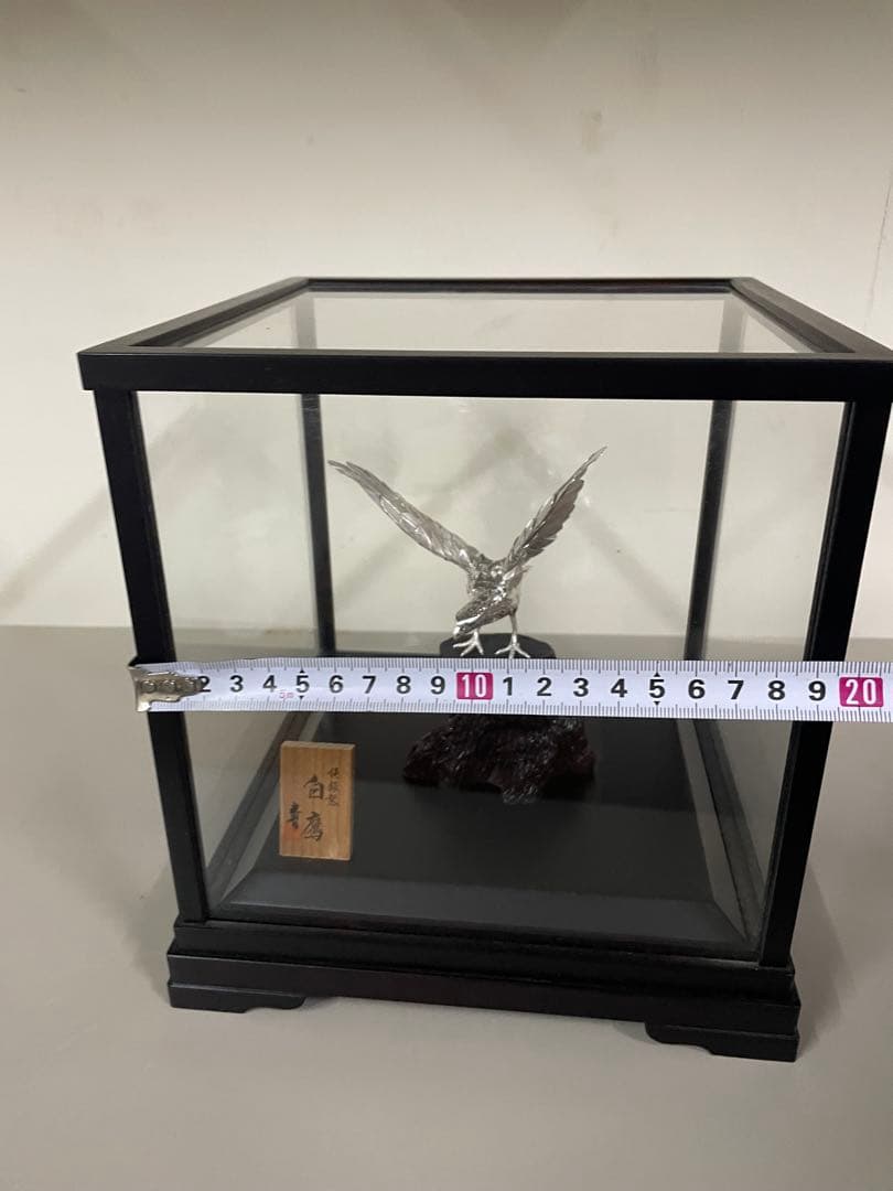 純銀製 麗鳥 白鷹 光則作 専用ガラスケース付属 大淵武則 置物 骨董品 レア