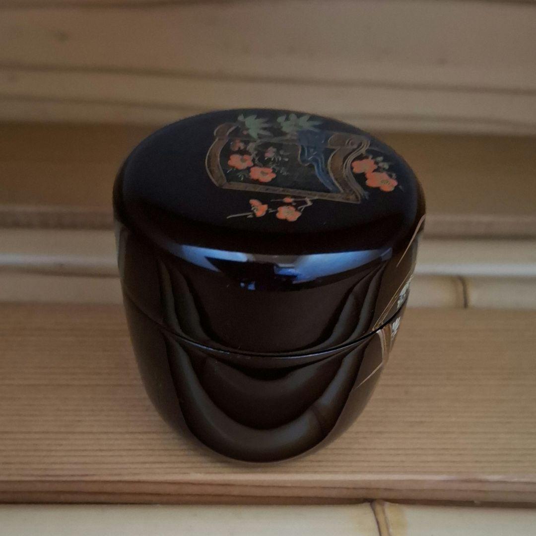 四君子草紙蒔絵 溜塗中棗 山中塗