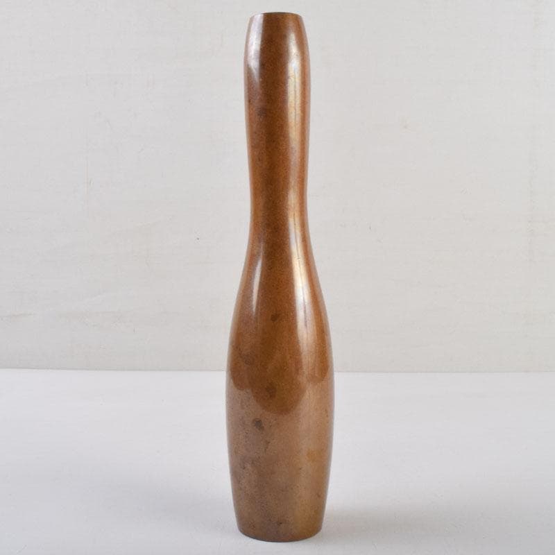 高岡銅器　須賀松園造　蝋型鋳銅　一輪生　花瓶　共箱　M　R9542