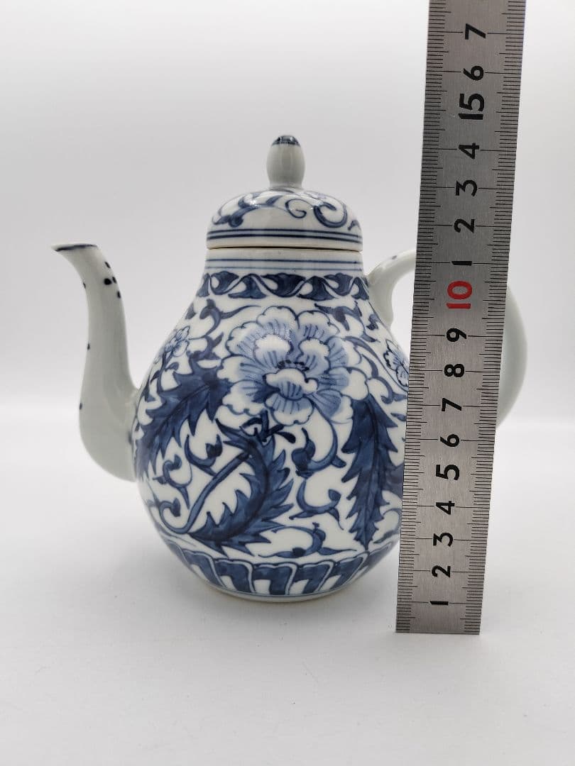 c315 煎茶 水注 染付 唐花草 富田静山 茶道具 古物 低水注