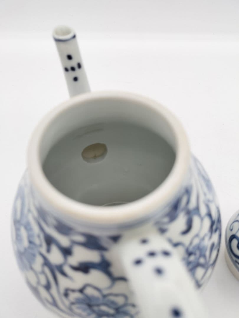 c315 煎茶 水注 染付 唐花草 富田静山 茶道具 古物 低水注