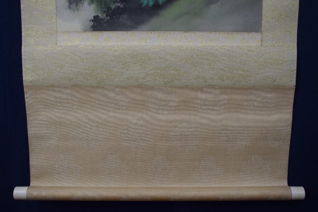 【真作】井元萩甫/青緑山水図/山峽佳趣/掛軸☆宝船☆Z-133