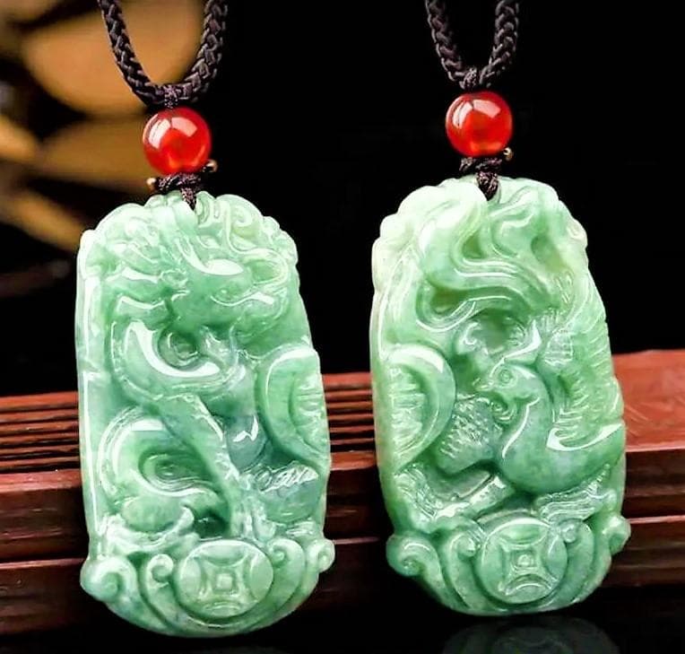 【極稀品】本翡翠　龍神　鳳凰　ペアネック・ペンダント☆強浄化☆