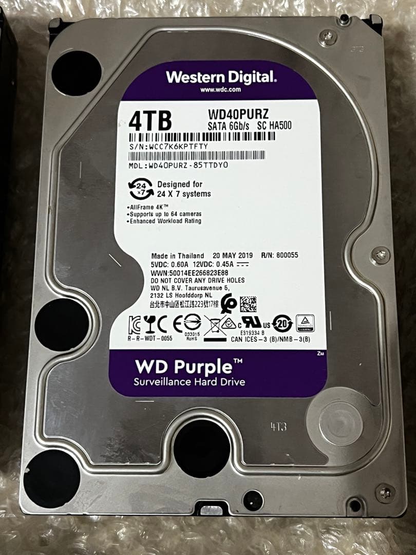ジャンク　WD Purple 4TB HDD WD40PURZ 3台セット