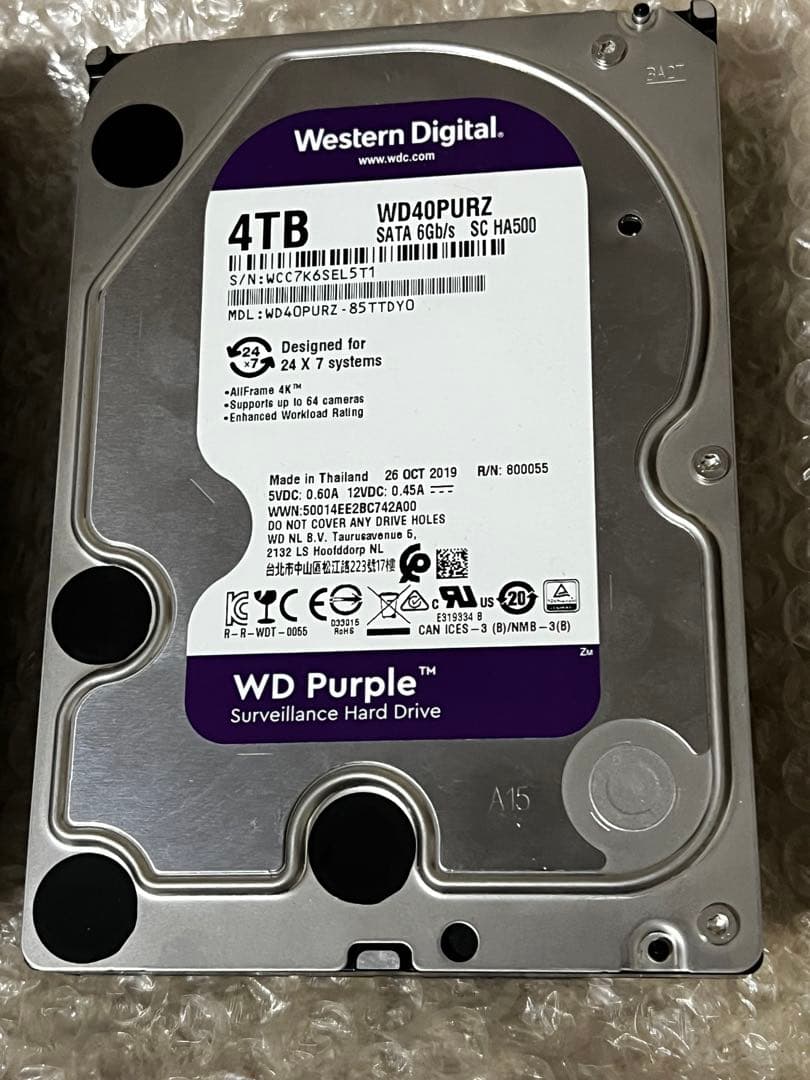 ジャンク　WD Purple 4TB HDD WD40PURZ 3台セット
