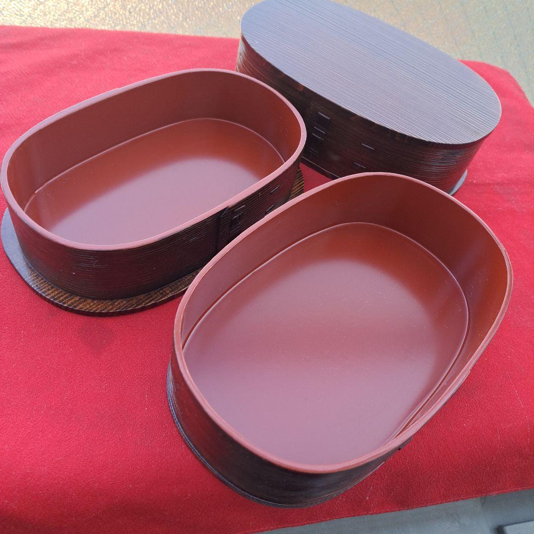 【秋田杉　小判弁当箱×2客】天然木製　大館工芸社　ふきうるし