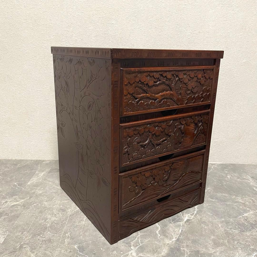 大阪屋家具店　軽井沢彫 箪笥 伝統工芸 桜彫刻　和モダン 和家具　希少