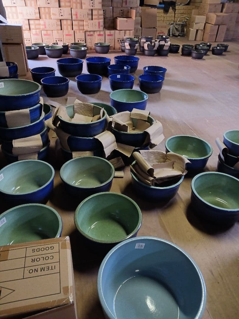 新品　∅50　陶器睡蓮鉢　特大　メダカ鉢　難有　エメラルドグリーン　緑黒　LBK