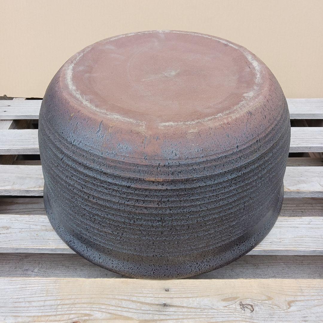 新品　∅50　陶器睡蓮鉢　特大　メダカ鉢　難有　エメラルドグリーン　緑黒　LBK