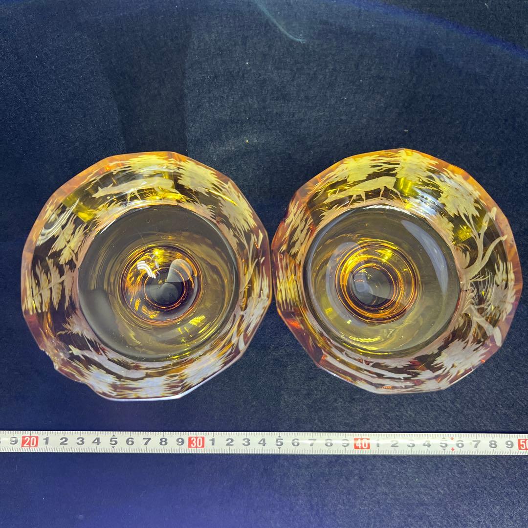19世紀　モーゼル　ボヘミアの森　氷ガラスコップ一対　東Y8-0324☆1F