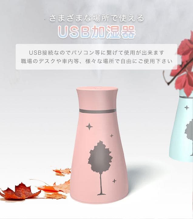 ミニ加湿器 USB 小さめ インテリアに馴染む 水入れらくらく LEDライト付き