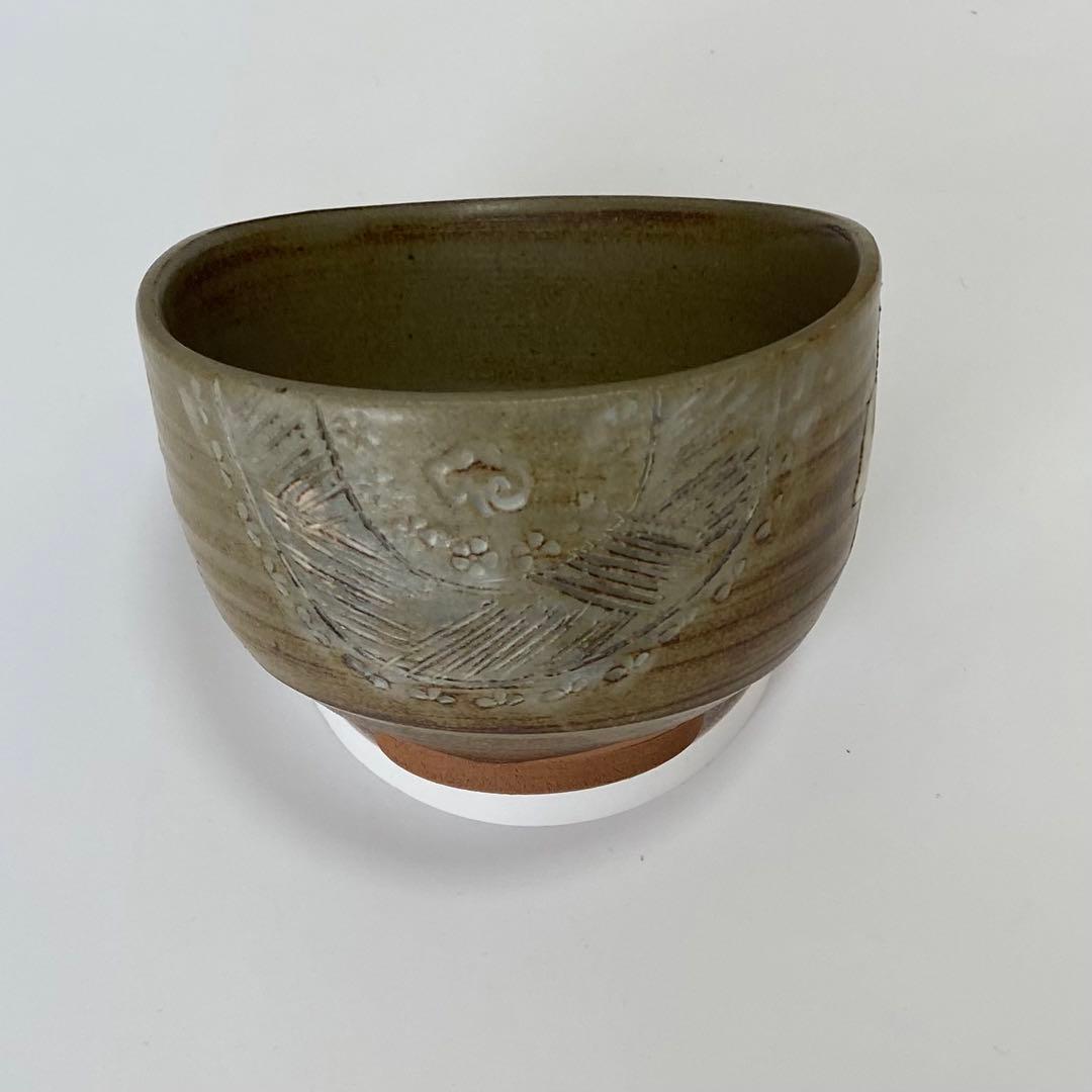 抹茶茶碗　切支丹十文字　陶印あり　美品　木箱あり