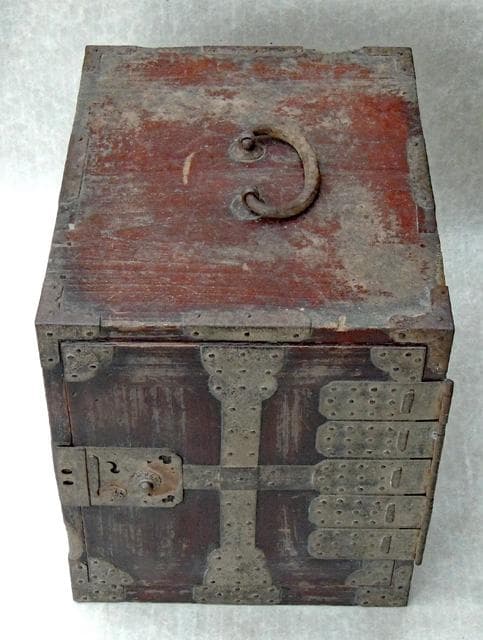 時代物 船箪笥 舟箪笥 鉄金具装飾 約11kg /船金庫 小箪笥 時代箪笥