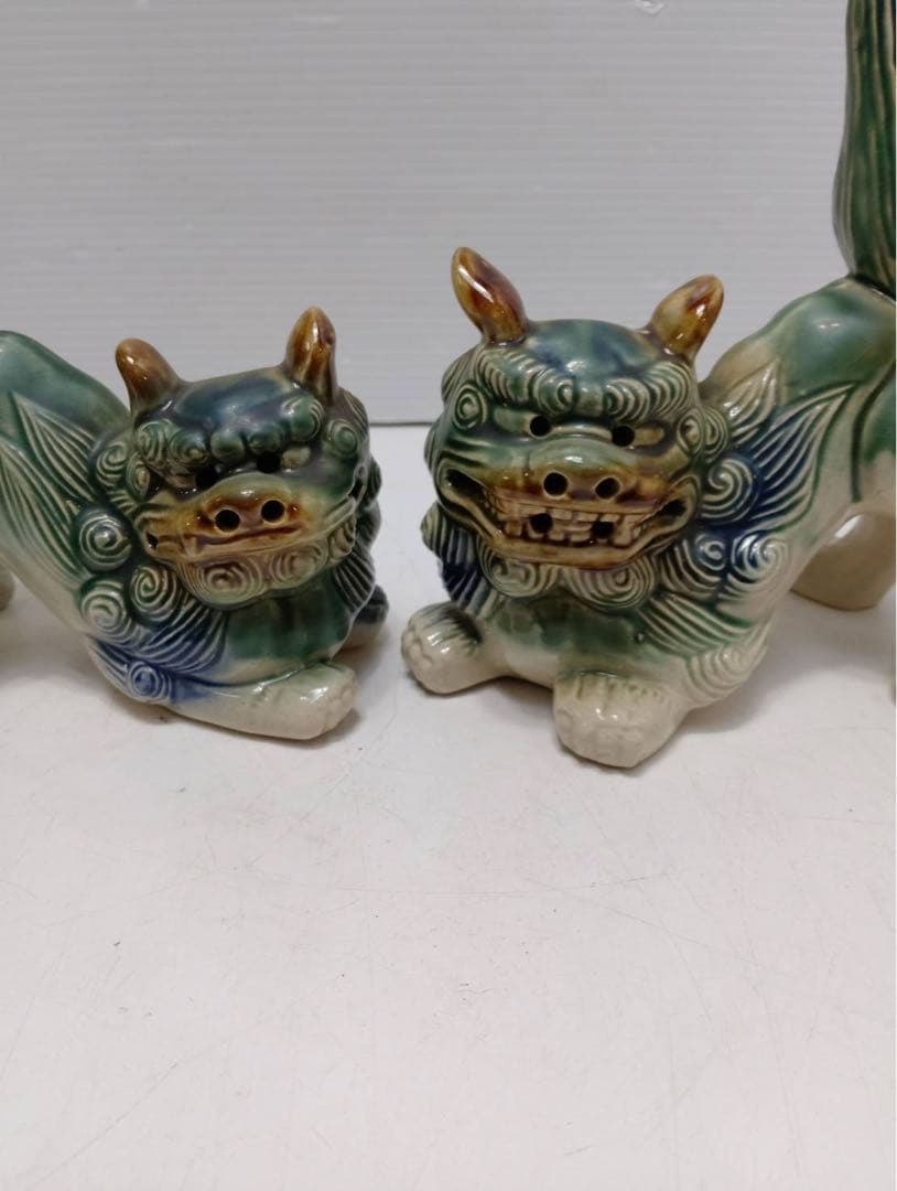 G2371【木札付き】沖縄 シーサー 魔除獅子 一対 ペア 縁起物 置物