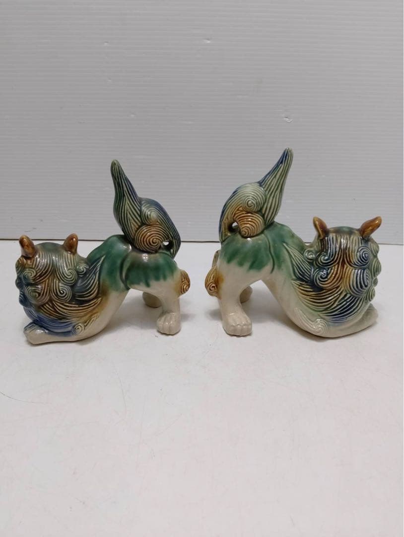 G2371【木札付き】沖縄 シーサー 魔除獅子 一対 ペア 縁起物 置物