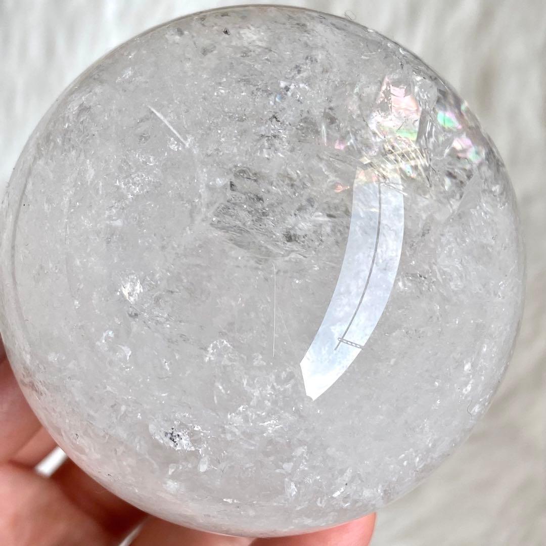 【 天然石 キラキラ シュワシュワ 虹入り 水晶 スフィア 約64ミリ 丸玉 】