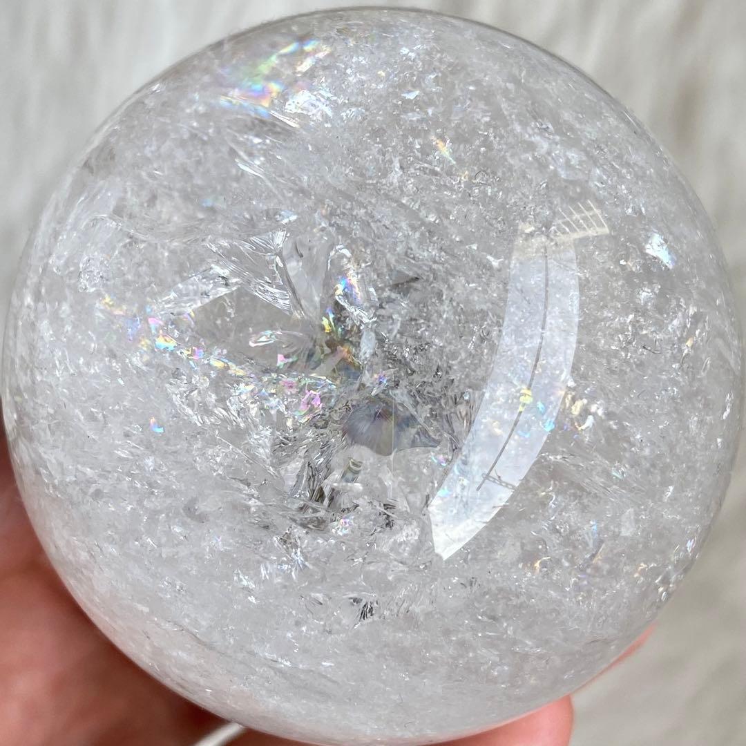 【 天然石 キラキラ シュワシュワ 虹入り 水晶 スフィア 約64ミリ 丸玉 】