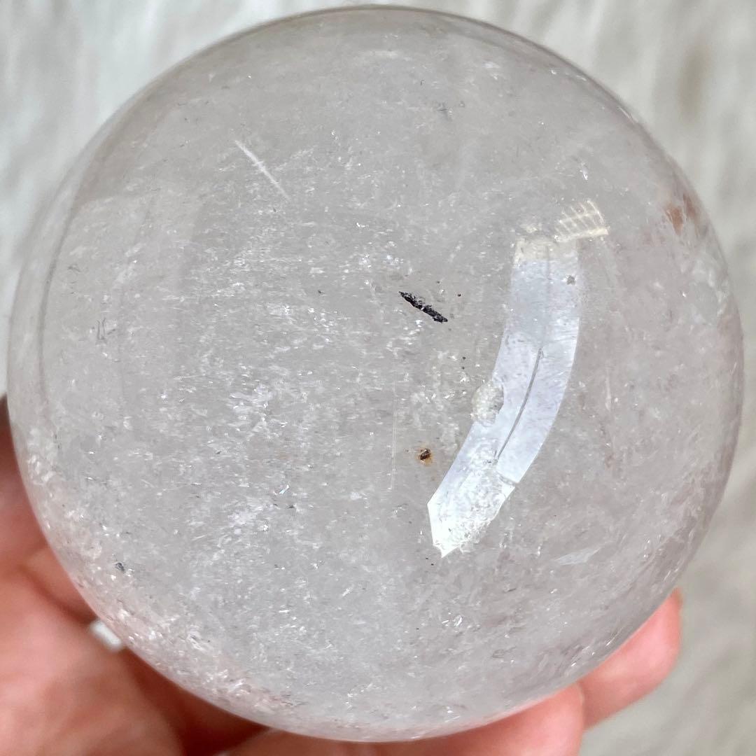 【 天然石 キラキラ シュワシュワ 虹入り 水晶 スフィア 約64ミリ 丸玉 】