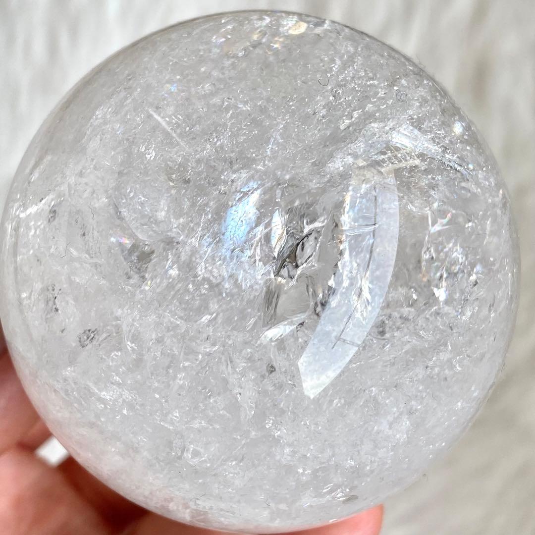 【 天然石 キラキラ シュワシュワ 虹入り 水晶 スフィア 約64ミリ 丸玉 】