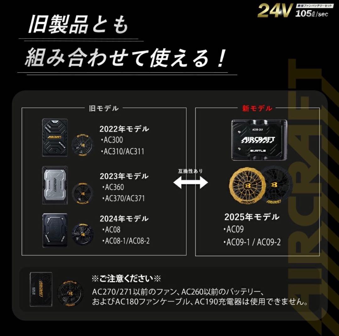 バートル 2025年 空調服 24V ゴールドバッテリー&アーバンブラックファン