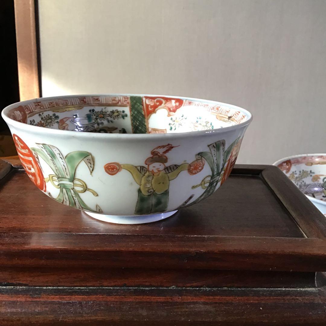古伊万里　唐子壽　三組丼　江戸期