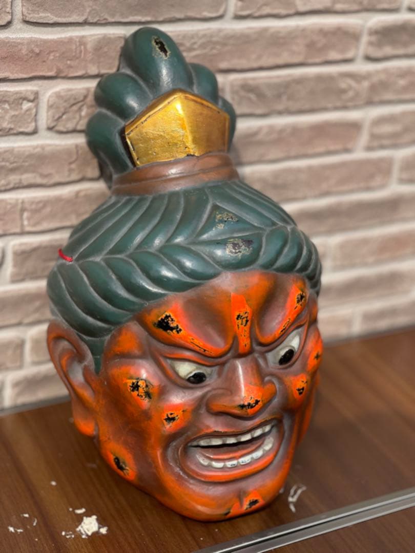 【開運 厄除け】特大 執金剛面 共箱付 寺院奉納品級 鬼面 能面 仏教守護神