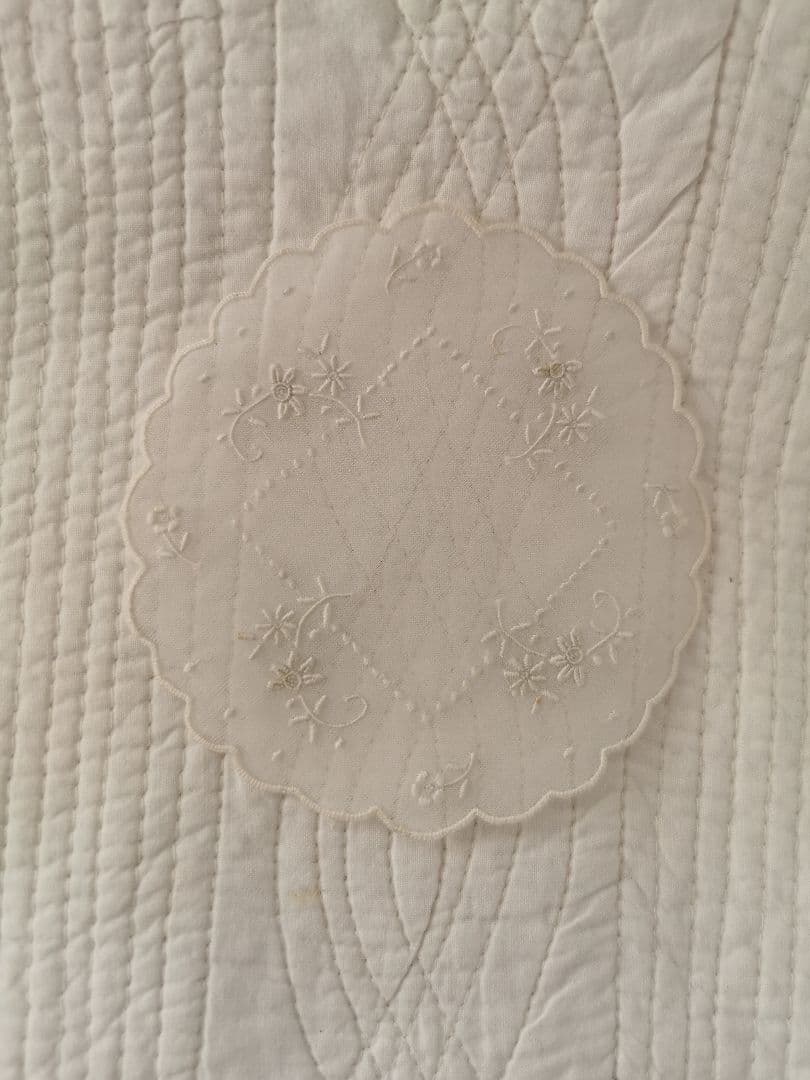 アンティーク シアーなピーニャクロス 小花の手刺繍 フラワーリムプチドイリーβ