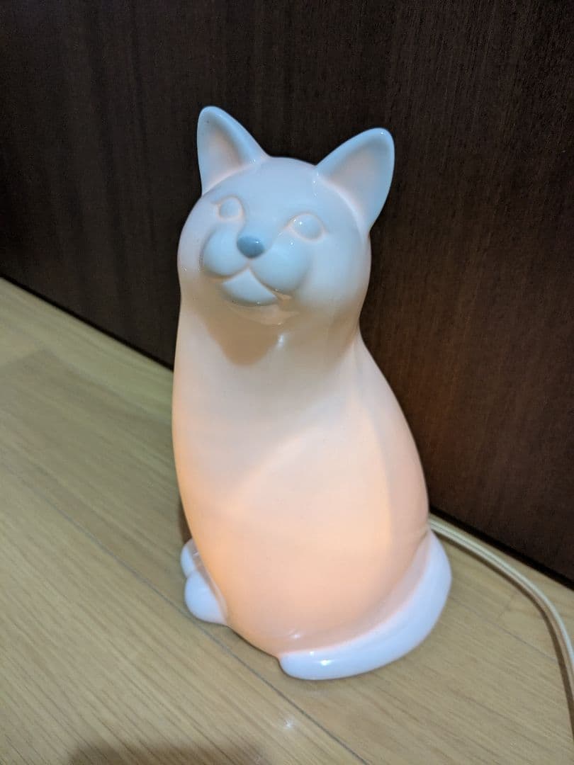 猫 ランプ 陶器製 置物 インテリア ホワイト