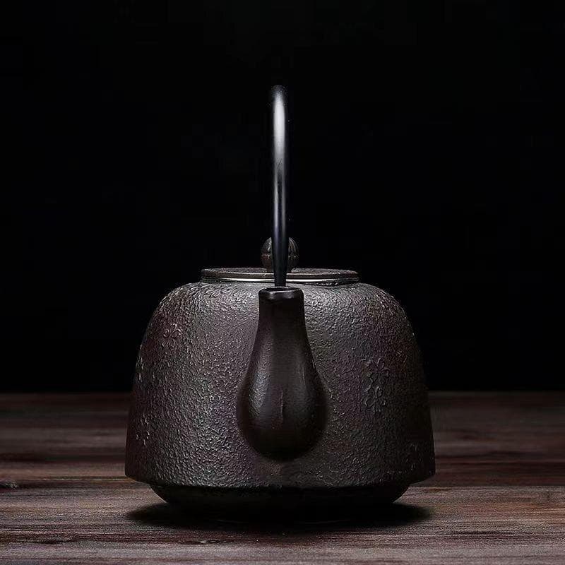 黒色 鋳鉄製 花模様 鉄瓶 茶道具対応 容量 : 1.1L