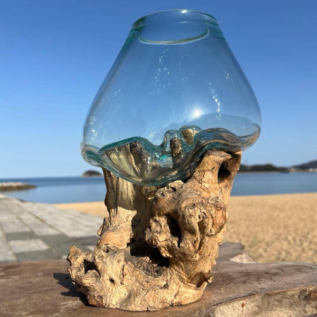 流木ガラスオブジェ大J 花瓶 金魚鉢 ガーデニング フラワーポット 水槽 アート