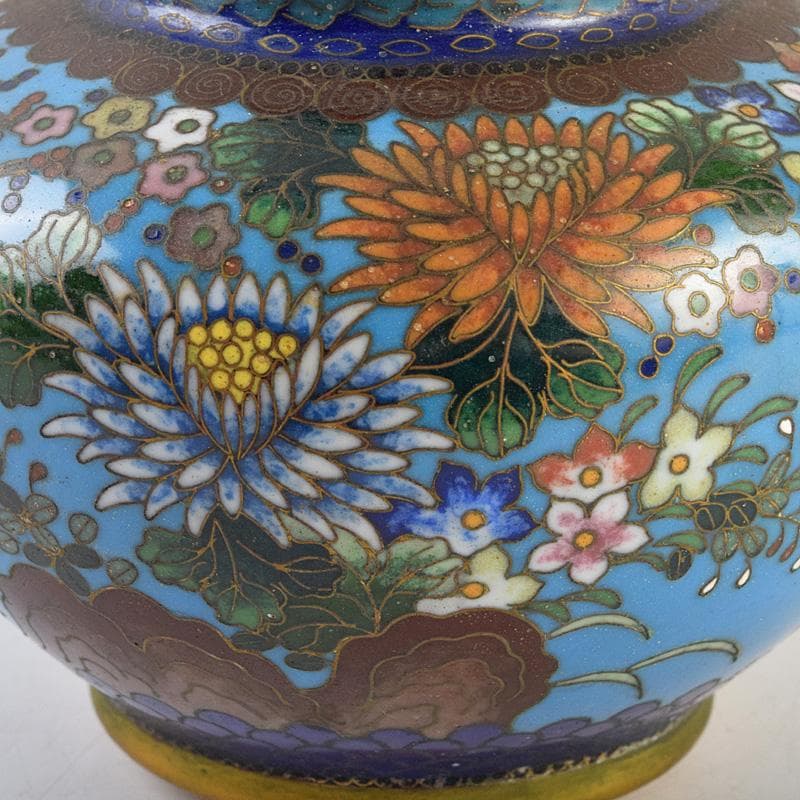 中国　古七宝琺瑯彩　花文　蓋壷　香炉　F　R9628