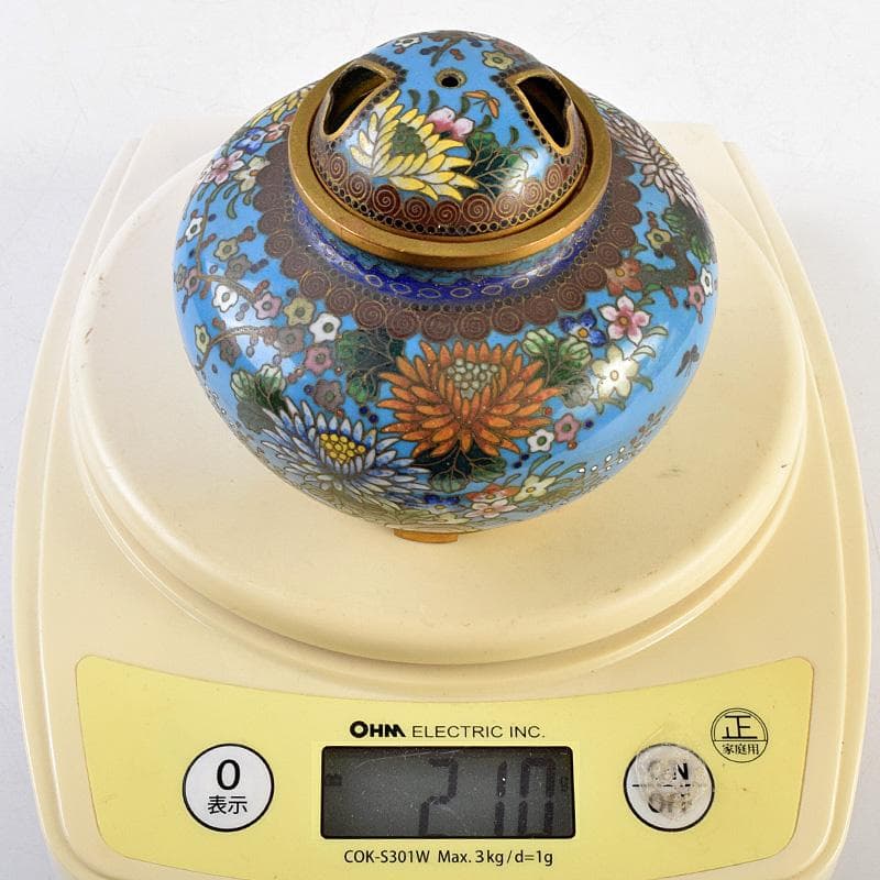 中国　古七宝琺瑯彩　花文　蓋壷　香炉　F　R9628
