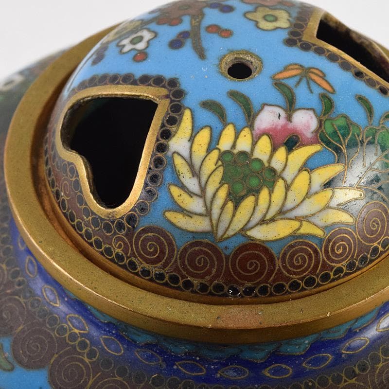 中国　古七宝琺瑯彩　花文　蓋壷　香炉　F　R9628