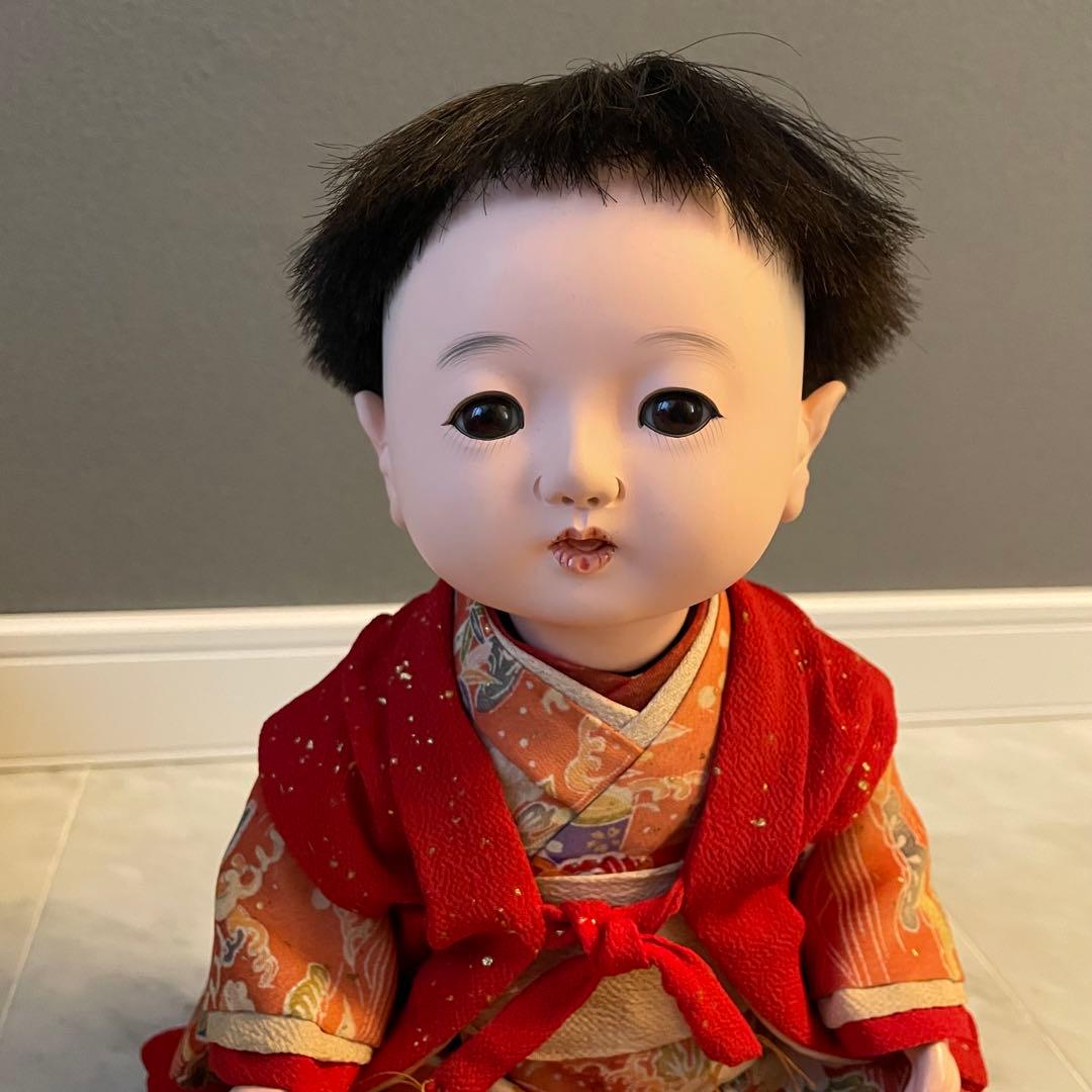 市松人形 自由人形 可愛い幼女　座布団付き　昭和レトロ　36センチ