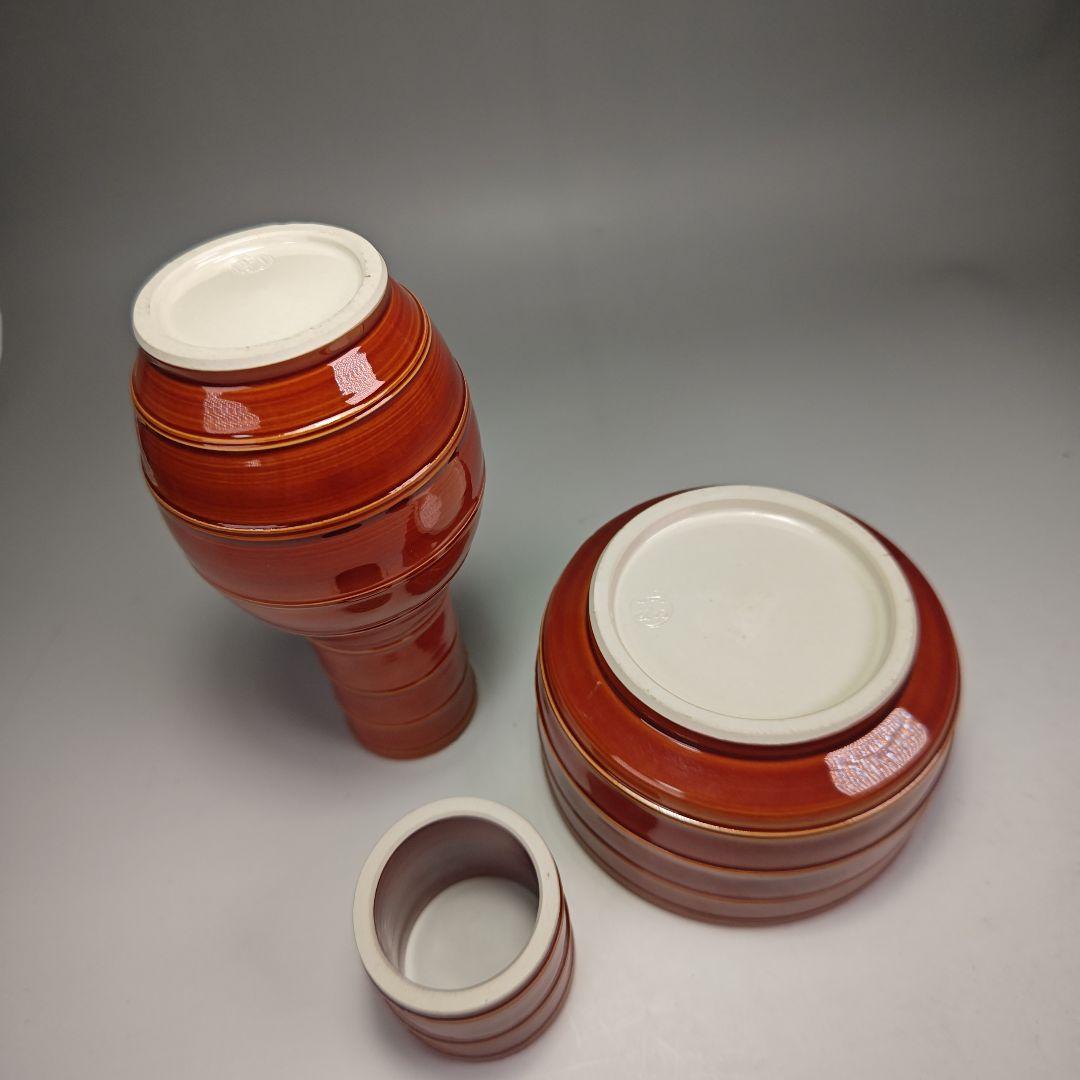 ウ336 皆具『山本一如』『赤茶交趾　竹　皆具　共箱』茶道具　水指健水　蓋置杓立