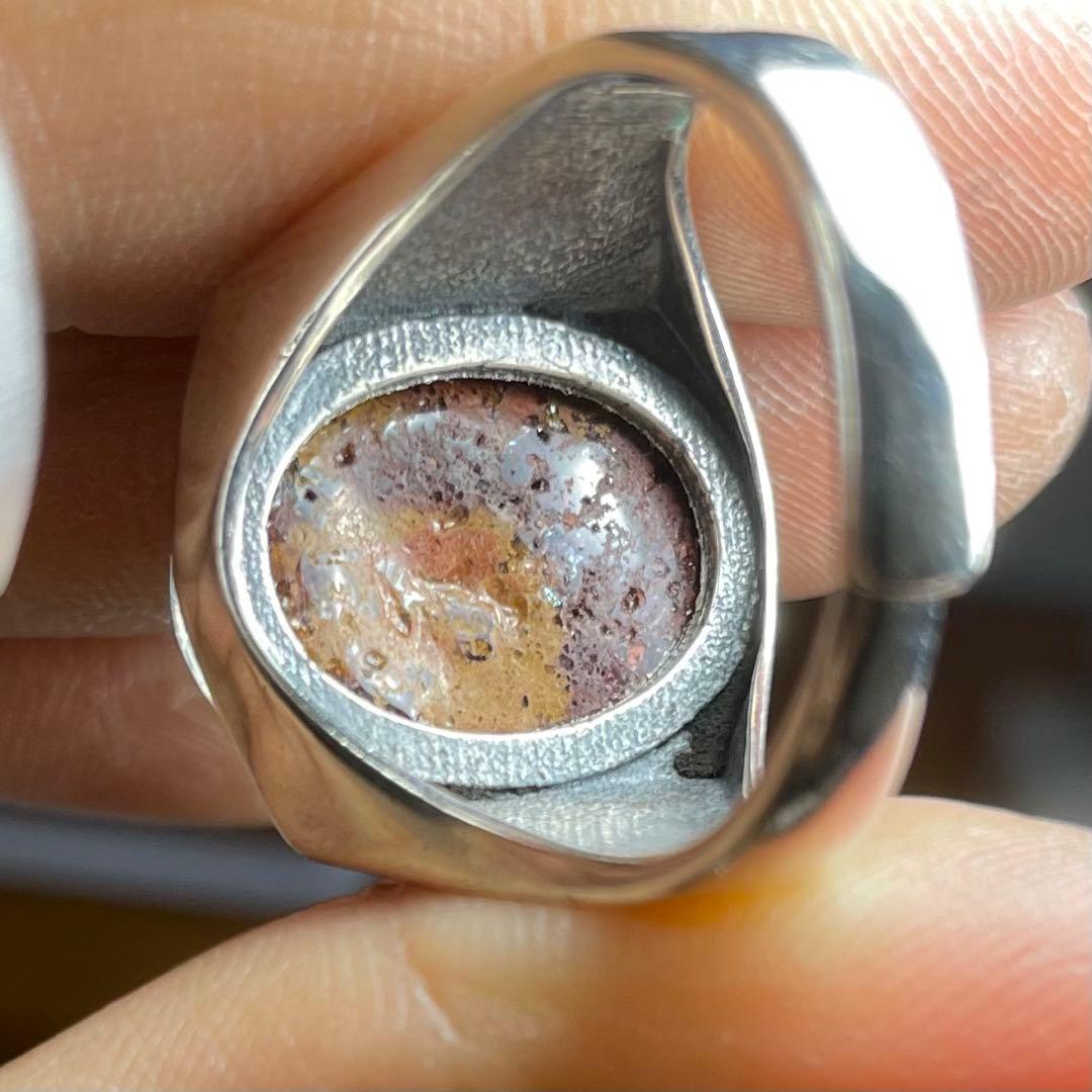天然石リング　ガーデンクォーツ　赤黄ピンク　17*13mm SV925刻印