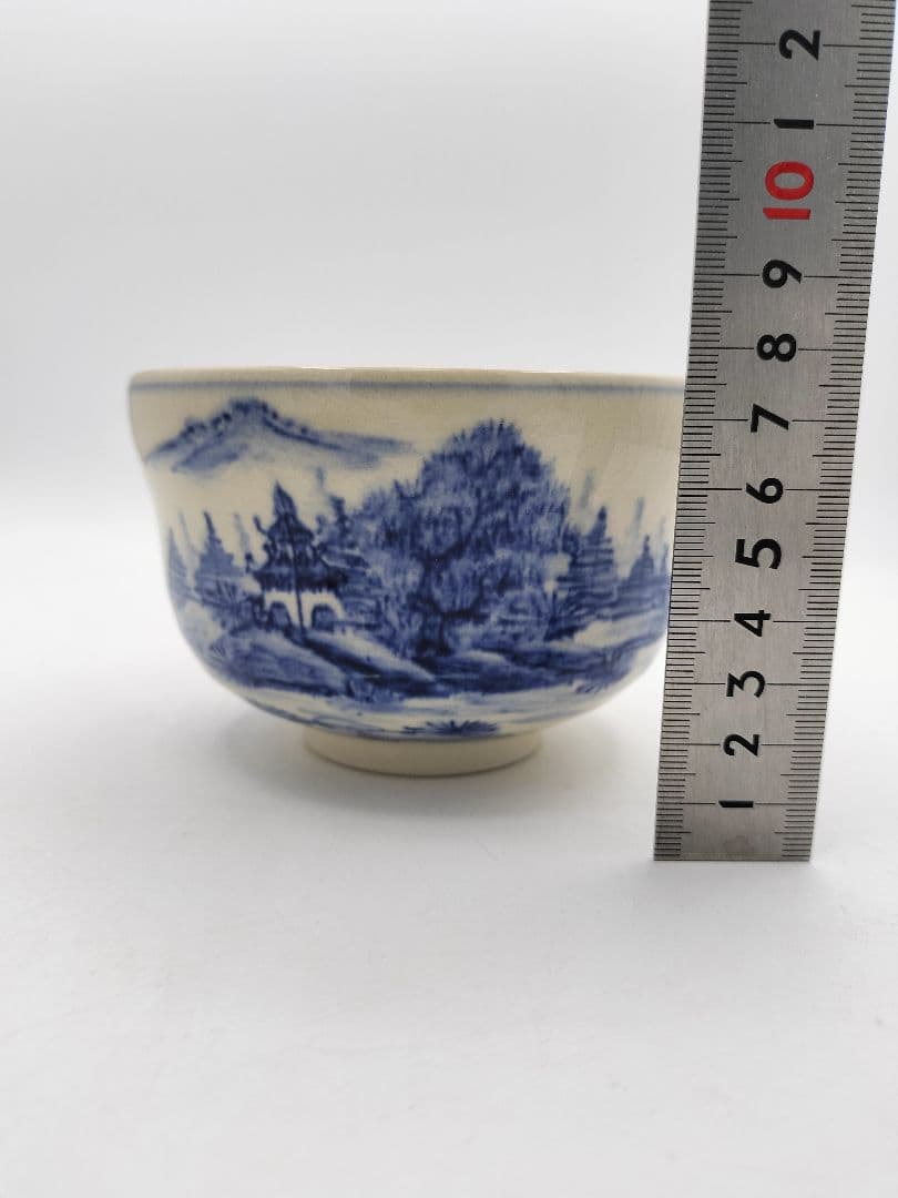 d177 茶碗 九谷 山水 香峰作 木箱 茶道具 古物