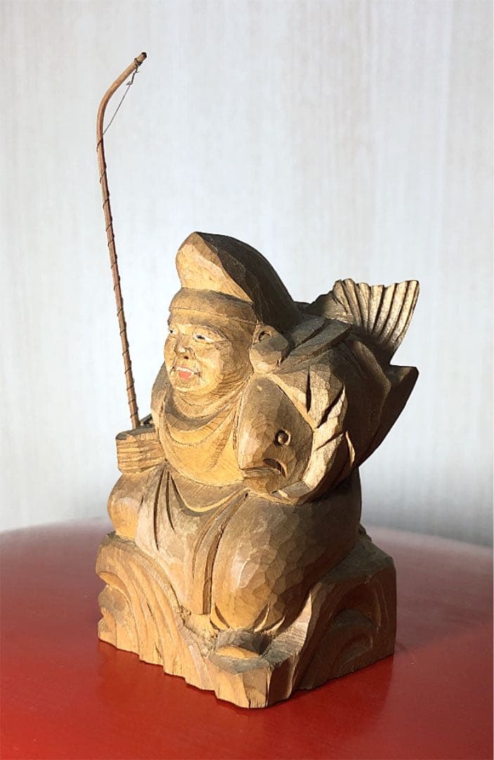 【開運 恵比寿像】116年前の古材使用 変色する不思議な恵比寿像 木彫仏像