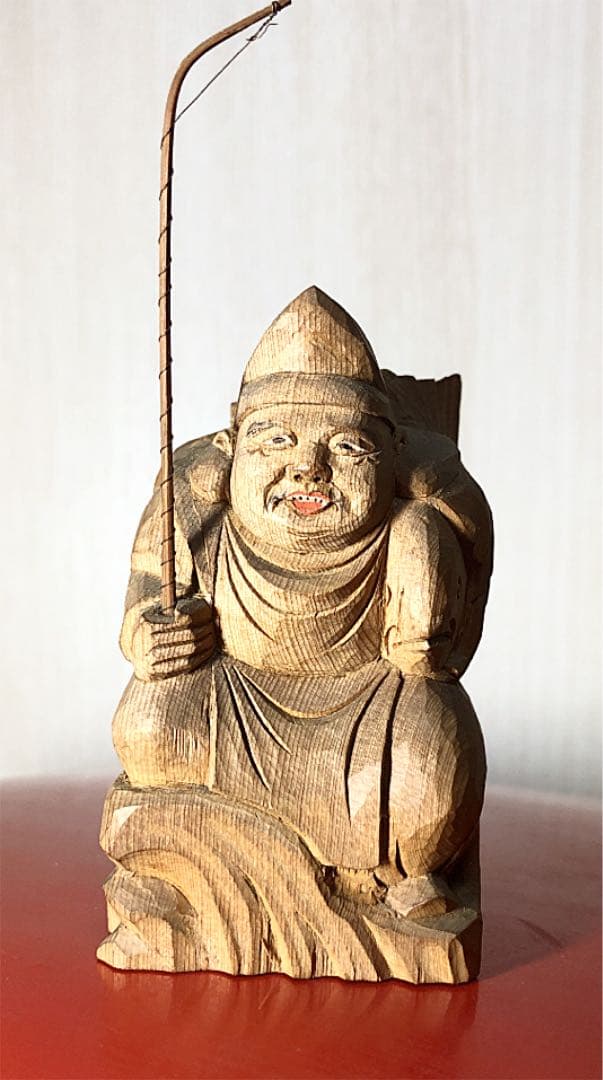 【開運 恵比寿像】116年前の古材使用 変色する不思議な恵比寿像 木彫仏像