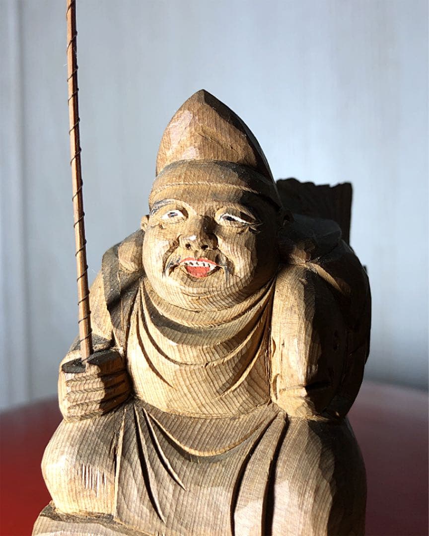 【開運 恵比寿像】116年前の古材使用 変色する不思議な恵比寿像 木彫仏像
