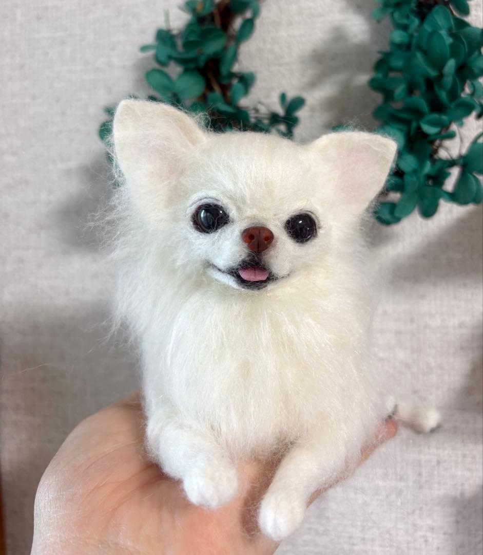 羊毛フェルト　羊毛犬　リラックスチワワ　ホワイト　no.51