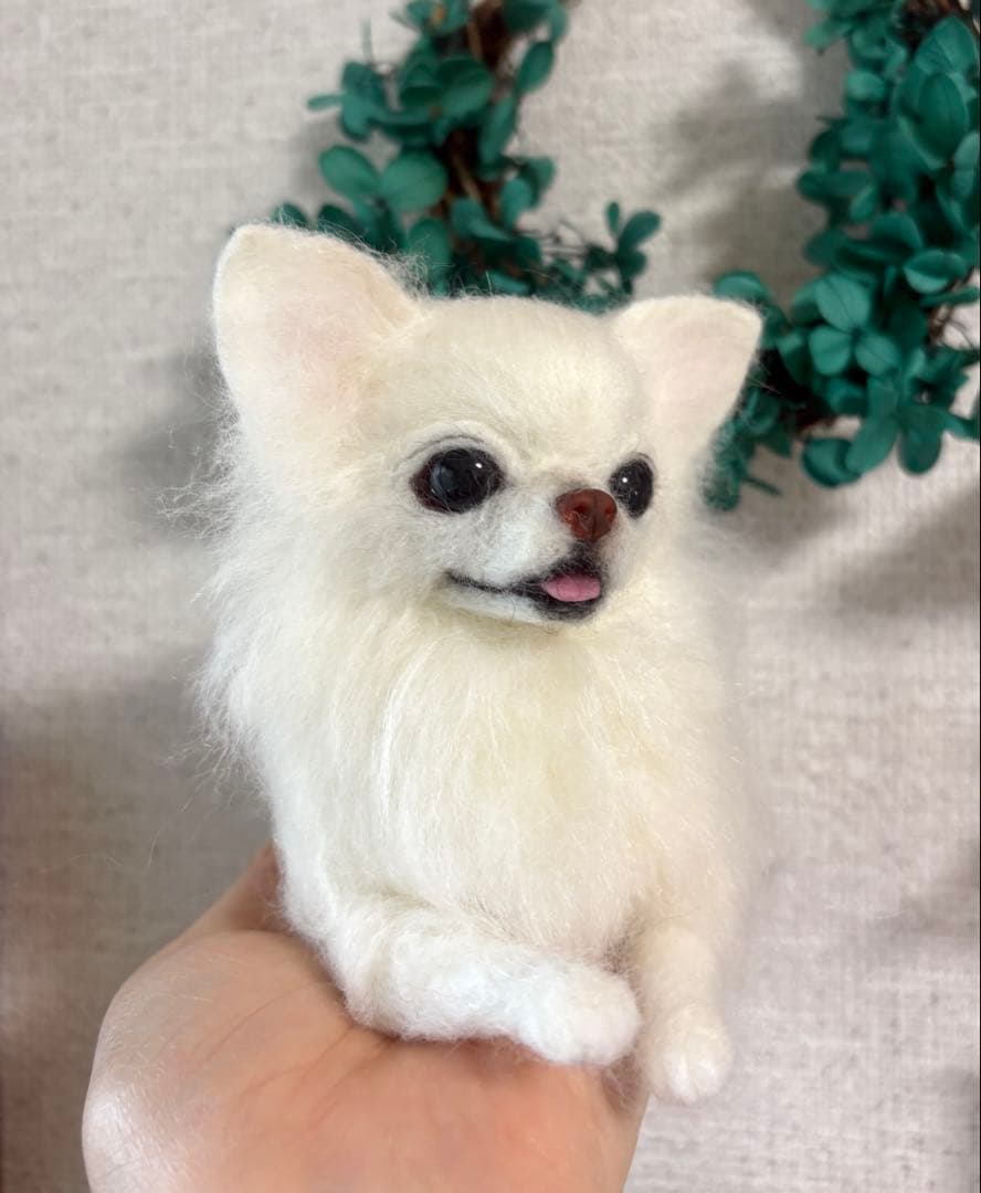 羊毛フェルト　羊毛犬　リラックスチワワ　ホワイト　no.51