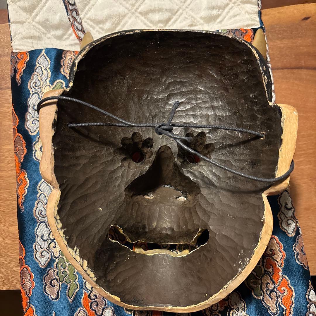 能面　木製 収納袋付き　手彫り　鬼　般若