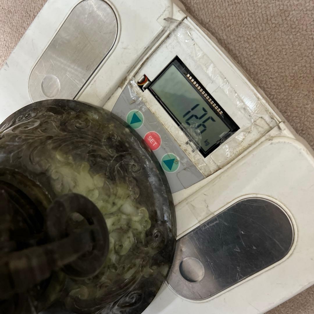 翡翠　特大香炉　高さ約58㎝　12.6㌔　東Y8-0312⑦トコニ