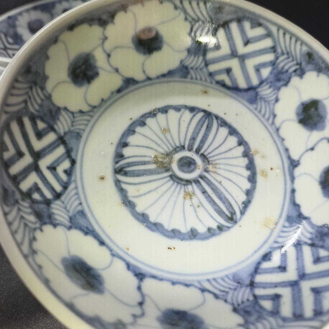 古伊万里 染付膾皿 なます皿 手描き花文 明治骨董 未使用美品 旧家蔵出し 骨董