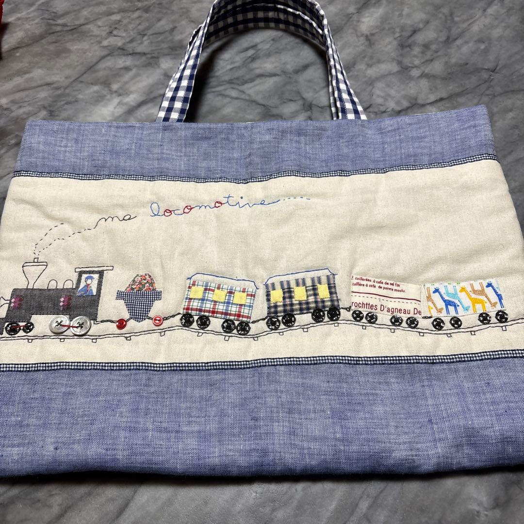 ゆう風舎風　電車刺繍トートバッグ