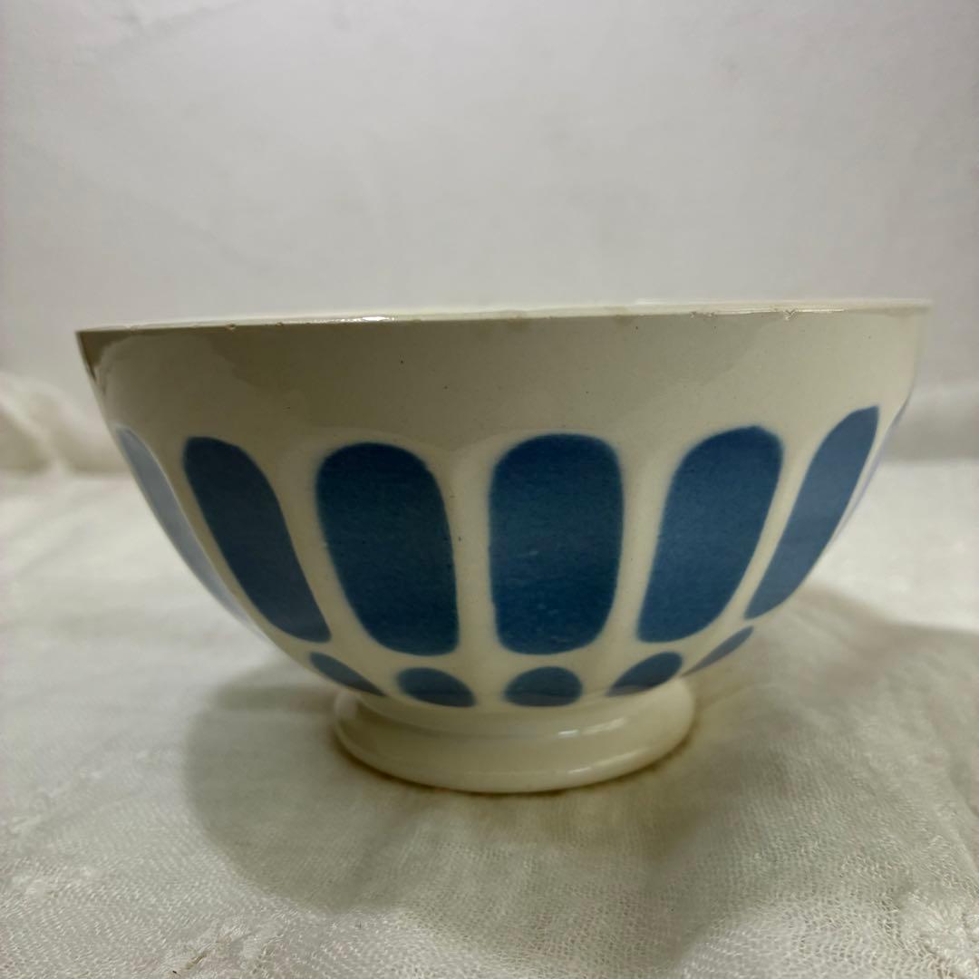 フランス アンティーク カフェオレボウル 青ドット 美品